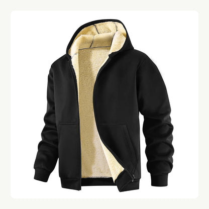 Black sherpa-lined men's zip hoodie front hero