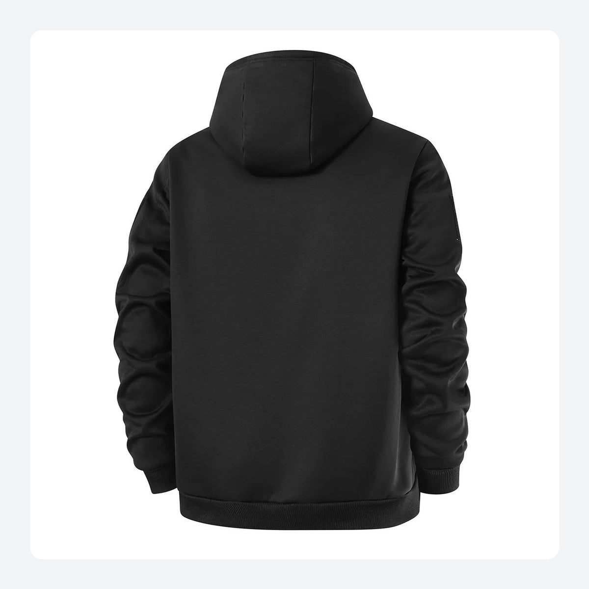 Black fleece-lined hoodie rear view