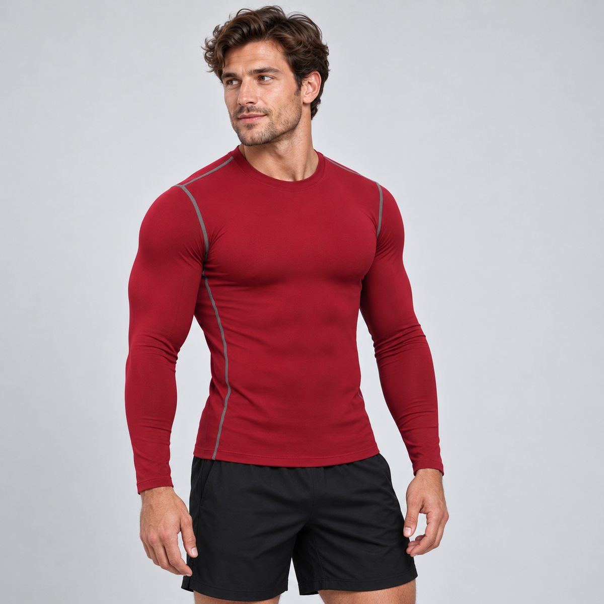 Men's thermal compression baselayer long sleeve shirt - Maroon alternate view