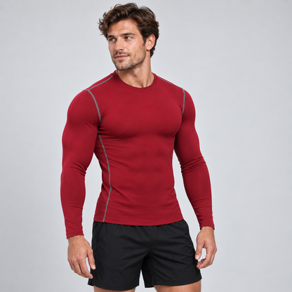 Men's thermal compression baselayer long sleeve shirt - Maroon alternate view