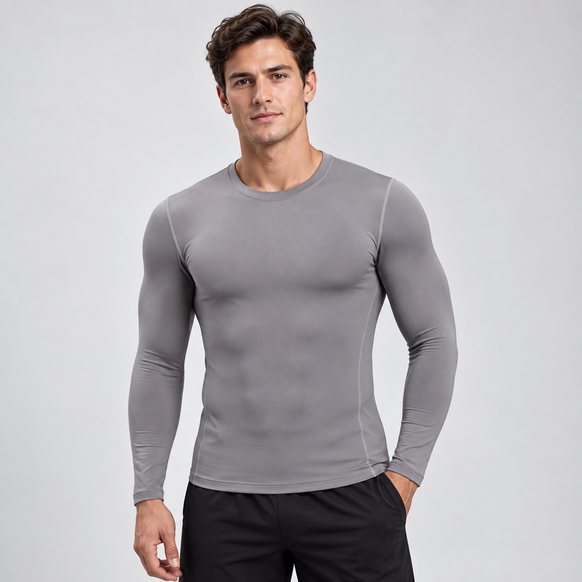 Men's thermal compression baselayer long sleeve shirt - Gray alternate view