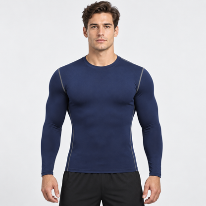 Men's thermal compression baselayer long sleeve shirt - Navy Blue alternate view