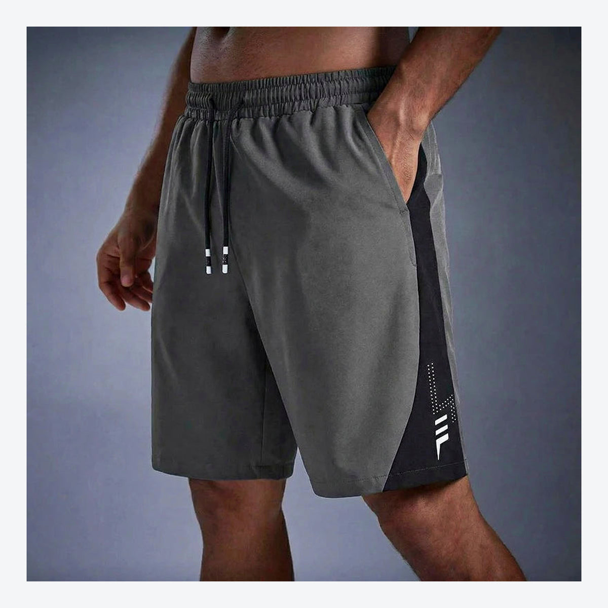 LetsBorn men's training shorts — grey on model