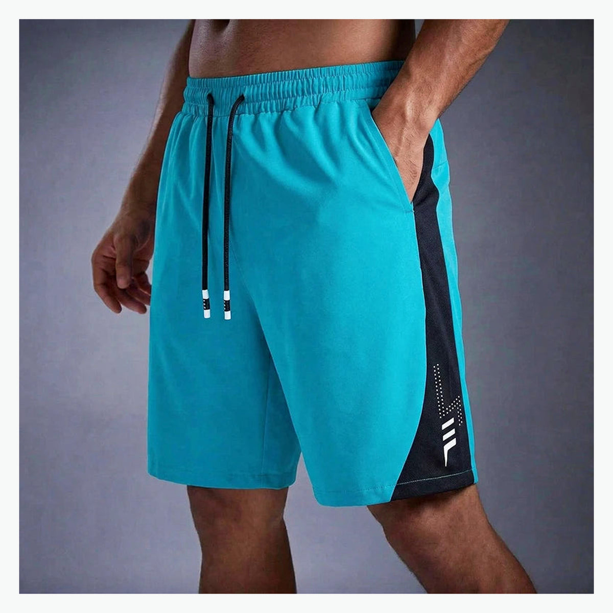 LetsBorn men's training shorts — blue on model hero