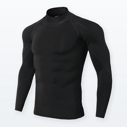 LetsBorn men's long-sleeve compression shirt — Black 01 — full-frame source-faithful three-quarter product view with original seam details.