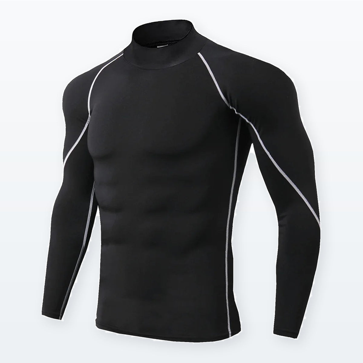LetsBorn men's long-sleeve compression shirt — Black 02 — full-frame source-faithful three-quarter product view with original seam details.