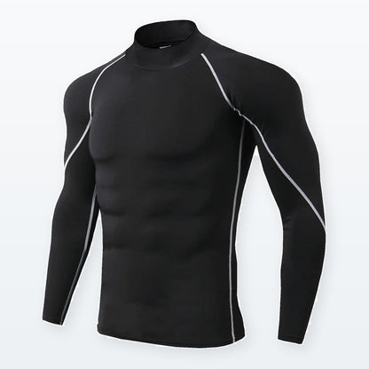 LetsBorn men's long-sleeve compression shirt — Black 02 — full-frame source-faithful three-quarter product view with original seam details.