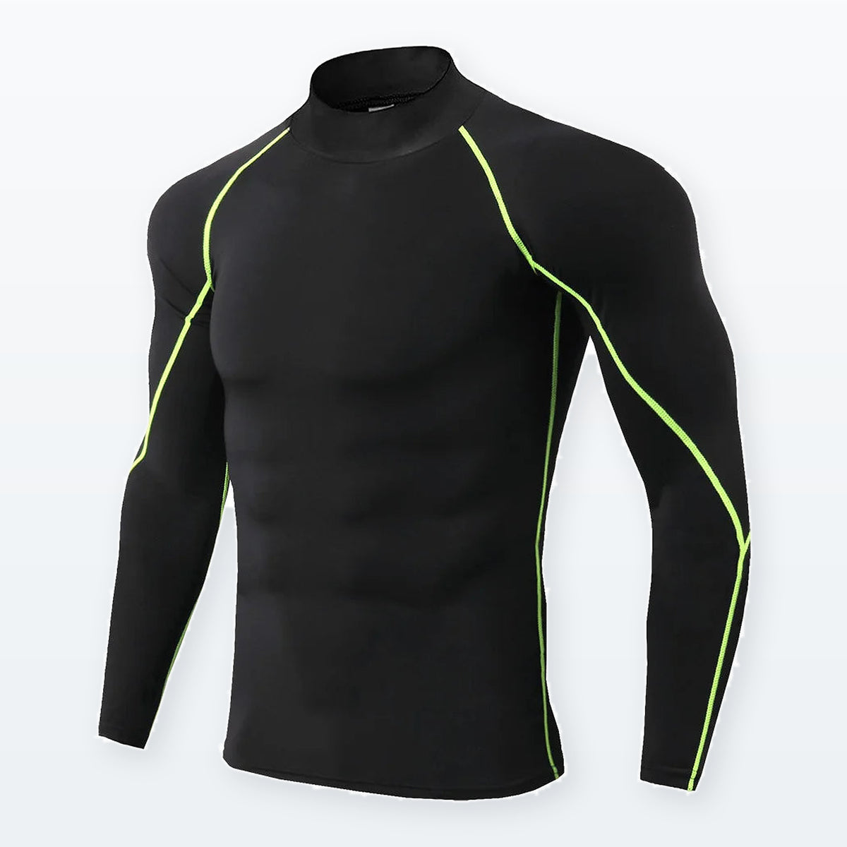 LetsBorn men's long-sleeve compression shirt — Black 03 — full-frame source-faithful three-quarter product view with original seam details.