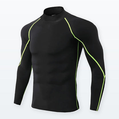 LetsBorn men's long-sleeve compression shirt — Black 03 — full-frame source-faithful three-quarter product view with original seam details.