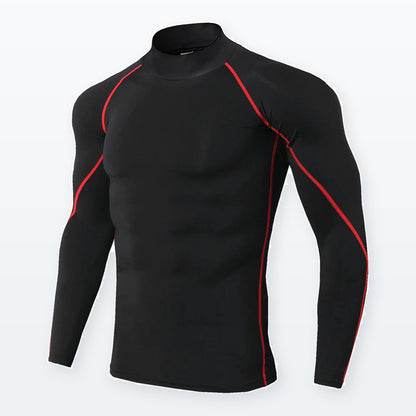 LetsBorn men's long-sleeve compression shirt — Black 04 — full-frame source-faithful three-quarter product view with original seam details.