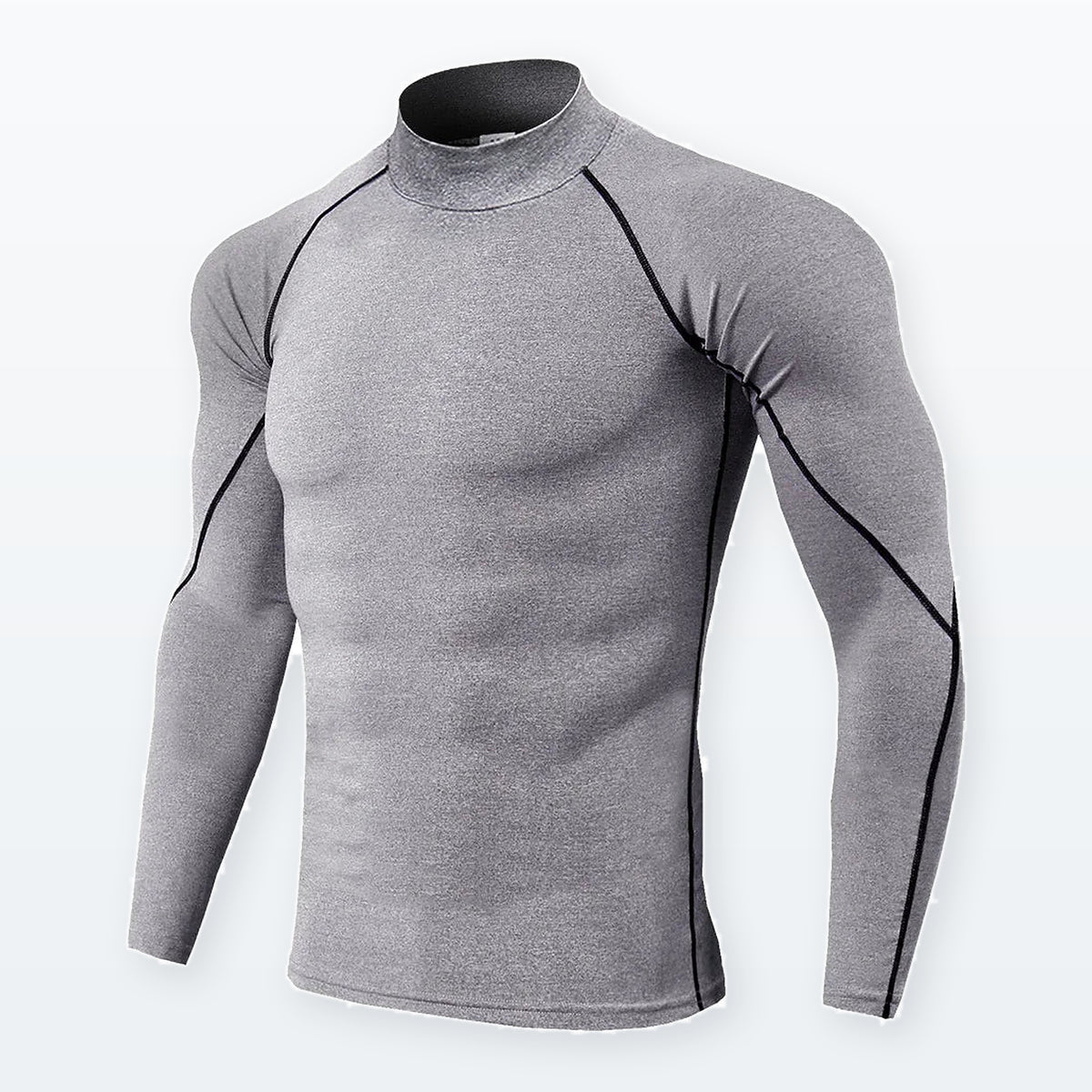 LetsBorn men's long-sleeve compression shirt — GRAY — full-frame source-faithful three-quarter product view with original seam details.