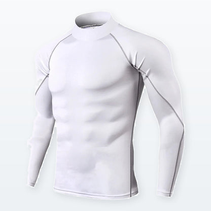 LetsBorn men's long-sleeve compression shirt — WHITE — full-frame source-faithful three-quarter product view with original seam details.