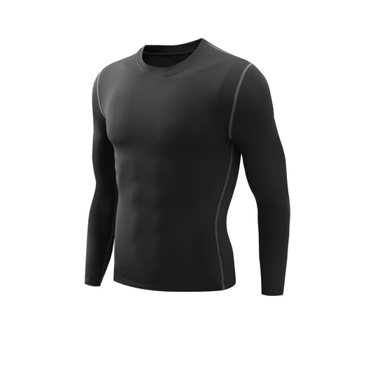 Men's thermal compression baselayer long sleeve shirt - Black front view